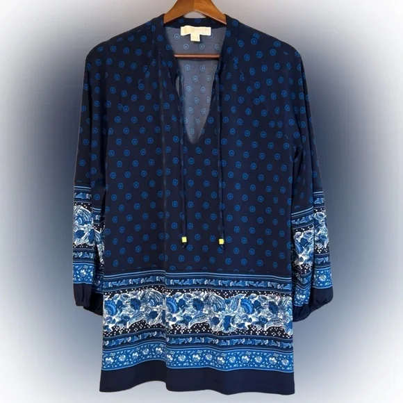 Michael Kors Top Blouse Navy/Royal Paisley - Picture 1 of 7